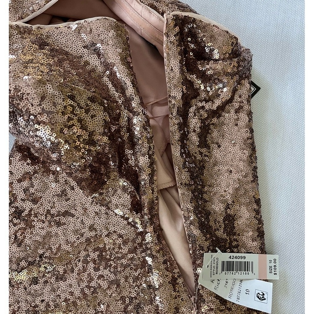 R&M Richards Rose Gold Sequin One Shoulder Dress Womens 10 NWT Party Cocktail - Picture 12 of 14